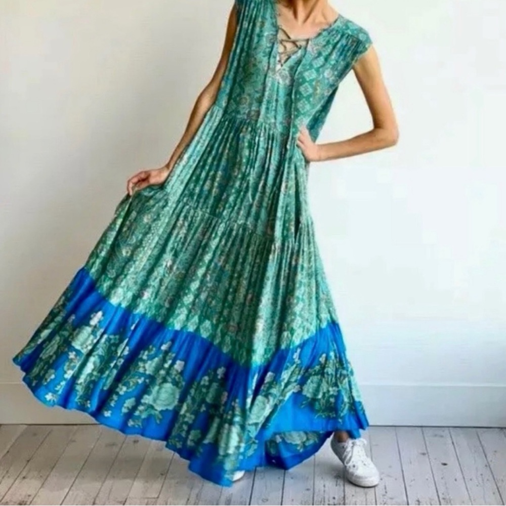 Free People Green and Blue Maxi Dress